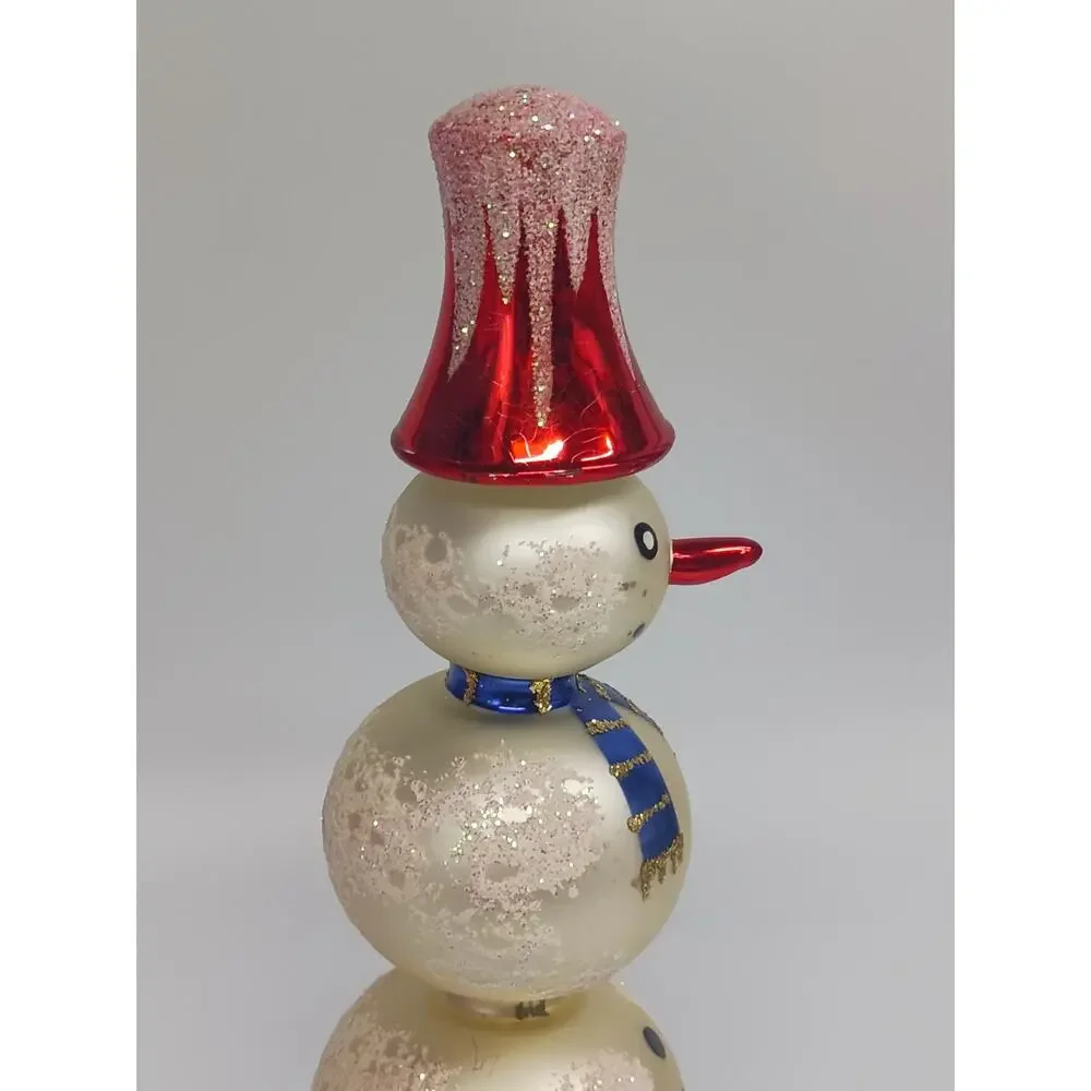 Vintage Mercury Glass Snowman Christmas Tree Topper Czech Republic Bell Hat